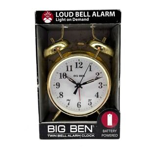 Big Ben Twin Bell Alarm Clock Loud‎ Bell Alarm Light On Demand Battery Powered